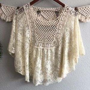 Blue Planet - M - sheer crochet lace boho blouse